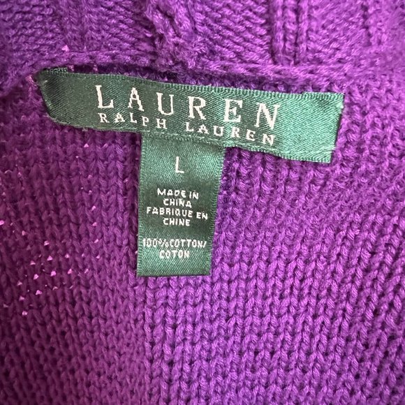 Lauren Ralph Lauren Sweater L Purple Toggle Button Shawl V-Neck Knit Womens New - Picture 10 of 11